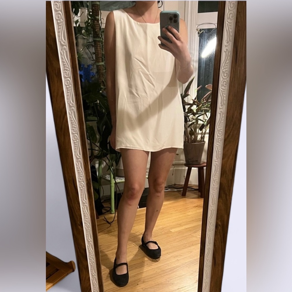 Vintage mini shift / silk loose fitted top cream / ecru size M